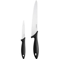 Fiskars Набор ножей для шеф-повара Essential, 2шт, нержавеющая сталь, пластик, черный