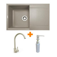 Adamant Набор кухонный Horizon, искуственный камень, прямоуг., с крылом, 780х495х230мм, чаша - 1, врезная, Avena + смеситель и дозатор