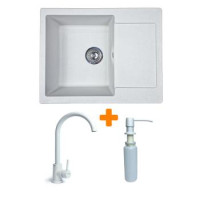 Adamant Набор кухонный Minimal, искуственный камень, прямоуг., с крылом, 615х495х200мм, чаша - 1, врезная, Old stone + смеситель и дозатор