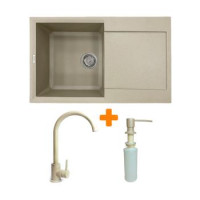 Adamant Набор кухонный Horizon, искуственный камень, прямоуг., с крылом, 780х495х230мм, чаша - 1, врезная, Сахара + смеситель и дозатор