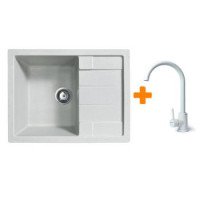 Adamant Набор кухонный Anila, искуственный камень, прямоуг., с крылом, 645х495х200мм, чаша - 1, врезная, Old stone + смеситель