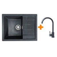 Adamant Набор кухонный Anila, искуственный камень, прямоуг., с крылом, 645х495х200мм, чаша - 1, врезная, графит + смеситель