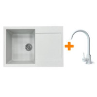 Adamant Набор кухонный Horizon, искуственный камень, прямоуг., с крылом, 780х495х230мм, чаша - 1, врезная, Old stone + смеситель