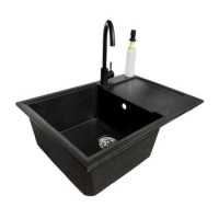 Adamant Набор кухонный Horizon Medium, искуственный камень, прямоуг., с крылом, 700х500х230мм, чаша - 1, врезная, черный + смеситель и дозатор