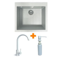 Adamant Набор кухонный Univer, искуственный камень, квадрат, без крыла, 560х500х200мм, чаша - 1, врезная, Old stone + смеситель и дозатор