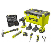 Ryobi Шуруповерт-дрель R18PD3-220TAH с набором ручного инструмента и оснасткой