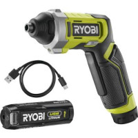 Ryobi Отвертка аккумуляторная RSD4-120T, 4В USB Lithium, акб 1х2Ач, 5Нм, 200об/мин, кейс для хранения, 10 насадок, 0.37кг
