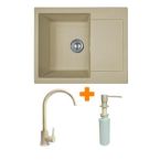 Adamant Набор кухонный Minimal, искуственный камень, прямоуг., с крылом, 615х495х200мм, чаша - 1, врезная, Сахара + смеситель и дозатор