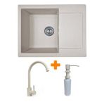 Adamant Набор кухонный Minimal, искуственный камень, прямоуг., с крылом, 615х495х200мм, чаша - 1, врезная, Avena + смеситель и дозатор