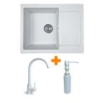 Adamant Набор кухонный Minimal, искуственный камень, прямоуг., с крылом, 615х495х200мм, чаша - 1, врезная, Old stone + смеситель и дозатор