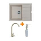 Adamant Набор кухонный Anila, искуственный камень, прямоуг., с крылом, 645х495х200мм, чаша - 1, врезная, Avena + смеситель и дозатор