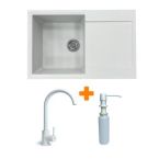 Adamant Набор кухонный Horizon, искуственный камень, прямоуг., с крылом, 780х495х230мм, чаша - 1, врезная, Old stone + смеситель и дозатор