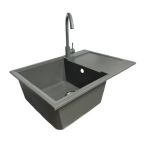 Adamant Набор кухонный Horizon Medium, искуственный камень, прямоуг., с крылом, 700х500х230мм, чаша - 1, врезная, серый + смеситель