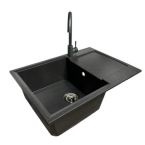 Adamant Набор кухонный Horizon Medium, искуственный камень, прямоуг., с крылом, 700х500х230мм, чаша - 1, врезная, графит + смеситель
