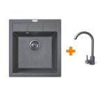 Adamant Набор кухонная Brick, искуственный камень, квадрат, без крыла, 460x515x200мм, чаша - 1, врезная, серый + смеситель