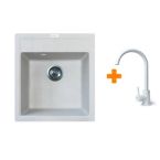 Adamant Набор кухонная Brick, искуственный камень, квадрат, без крыла, 460x515x200мм, чаша - 1, врезная, Old stone + смеситель