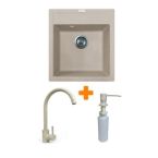 Adamant Набор кухонная Brick, искуственный камень, квадрат, без крыла, 460x515x200мм, чаша - 1, врезная, Avena + смеситель и дозатор