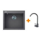 Adamant Набор кухонный Univer, искуственный камень, квадрат, без крыла, 560х500х200мм, чаша - 1, врезная, серый + смеситель