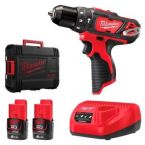 Milwaukee Шурупокрут-дриль акумуляторний Milwaukee M12 BPD-202C 12В 2х2А·год 30Нм 0-1500об/хв ЗП C12 C кейс 1.2кг