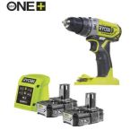 Ryobi Шуруповерт-дрель ударный аккумуляторный ONE+ R18PD2-215G 18В 2х1.5А·ч ЗУ 40Нм 400·1350об·мин 1кг