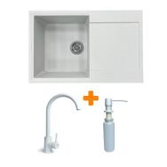 Adamant Набор кухонный Horizon, искуственный камень, прямоуг., с крылом, 780х495х230мм, чаша - 1, врезная, Old stone + смеситель и дозатор