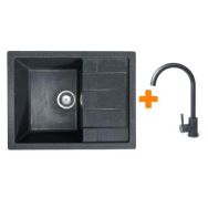 Adamant Набор кухонный Anila, искуственный камень, прямоуг., с крылом, 645х495х200мм, чаша - 1, врезная, графит + смеситель