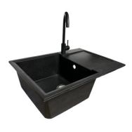 Adamant Набор кухонный Horizon Medium, искуственный камень, прямоуг., с крылом, 700х500х230мм, чаша - 1, врезная, черный + смеситель