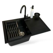 Adamant Набор кухонный Horizon, искуственный камень, прямоуг., с крылом, 780х495х230мм, чаша - 1, врезная, черный + смеситель + дозатор + ополаскиватель стаканов + коландер