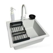 Adamant Набор кухонный Univer, искуственный камень, квадрат, без крыла, 560х500х200мм, чаша - 1, врезная, Old stone + смеситель + дозатор + ополаскиватель стаканов + коландер