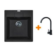 Adamant Набор кухонная Brick, искуственный камень, квадрат, без крыла, 460x515x200мм, чаша - 1, врезная, черный + смеситель