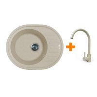 Adamant Мойка кухонная Ovum, искуственный камень, овальная, с крылом, 615х495х200мм, чаша - 1, врезная, Avena + смеситель