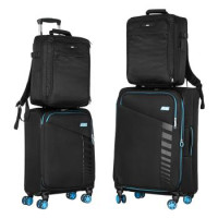 2E Набір валіз 2E, Trek, (M+S), TSA, 4 колеса, + 2 рюкзаки Cabin (2E-BPET-CABIN-BK), поліестр, чорний