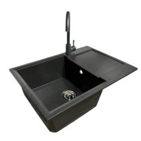 Adamant Набор кухонный Horizon Medium, искуственный камень, прямоуг., с крылом, 700х500х230мм, чаша - 1, врезная, графит + смеситель