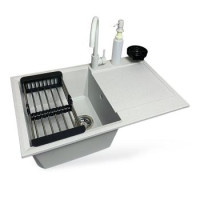 Adamant Набор кухонный Horizon, искуственный камень, прямоуг., с крылом, 780х495х230мм, чаша - 1, врезная, Old stone + смеситель + дозатор + ополаскиватель стаканов + коландер