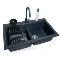 Adamant Набор кухонный Similar, искуственный камень, прямоуг., без крыла, 885x505x230мм, чаша - 2, врезная, графит + смеситель + дозатор + ополаскиватель стаканов + коландер