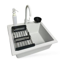 Adamant Набор кухонный Univer, искуственный камень, квадрат, без крыла, 560х500х200мм, чаша - 1, врезная, Old stone + смеситель + дозатор + ополаскиватель стаканов + коландер