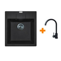 Adamant Набор кухонная Brick, искуственный камень, квадрат, без крыла, 460x515x200мм, чаша - 1, врезная, черный + смеситель