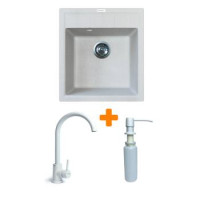 Adamant Набор кухонная Brick, искуственный камень, квадрат, без крыла, 460x515x200мм, чаша - 1, врезная, Old stone + смеситель и дозатор