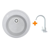 Adamant Набор кухоннаяSun, искуственный камень, круглая, без крыла, 510x200мм, чаша - 1, врезная, Old stone + смеситель