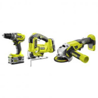 Ryobi Набор инструментов ONE+ R18CK3C-252S: шуруповерт R18DD3, лобзик R18JS, УШМ R18AG