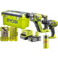 Ryobi Набор аккумуляторного инструмента ONE+ R18DDSDS-125T, чемодан + оснастка