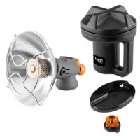 Neo Tools gas camping heater, 92g/hour, cartridge, regulator, piezo ignition, black