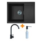 Adamant Набор кухонный Minimal, искуственный камень, прямоуг., с крылом, 615х495х200мм, чаша - 1, врезная, серый + смеситель и дозатор