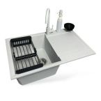 Adamant Набор кухонный Horizon, искуственный камень, прямоуг., с крылом, 780х495х230мм, чаша - 1, врезная, Old stone + смеситель + дозатор + ополаскиватель стаканов + коландер