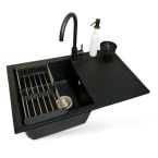 Adamant Набор кухонный Horizon, искуственный камень, прямоуг., с крылом, 780х495х230мм, чаша - 1, врезная, антрацит + смеситель + дозатор + ополаскиватель стаканов + коландер
