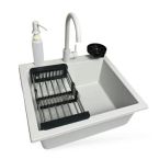 Adamant Набор кухонный Univer, искуственный камень, квадрат, без крыла, 560х500х200мм, чаша - 1, врезная, Old stone + смеситель + дозатор + ополаскиватель стаканов + коландер