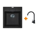 Adamant Набор кухонная Brick, искуственный камень, квадрат, без крыла, 460x515x200мм, чаша - 1, врезная, черный + смеситель