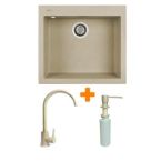 Adamant Набор кухонный Univer, искуственный камень, квадрат, без крыла, 560х500х200мм, чаша - 1, врезная, Сахара + смеситель и дозатор