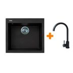 Adamant Набор кухонный Univer, искуственный камень, квадрат, без крыла, 560х500х200мм, чаша - 1, врезная, черный + смеситель