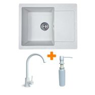 Adamant Набор кухонный Minimal, искуственный камень, прямоуг., с крылом, 615х495х200мм, чаша - 1, врезная, Old stone + смеситель и дозатор